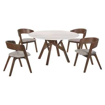 Armen Living Venus and Jackie 5 Piece Walnut and Marble Round Dining Set SETVEDIWA5D